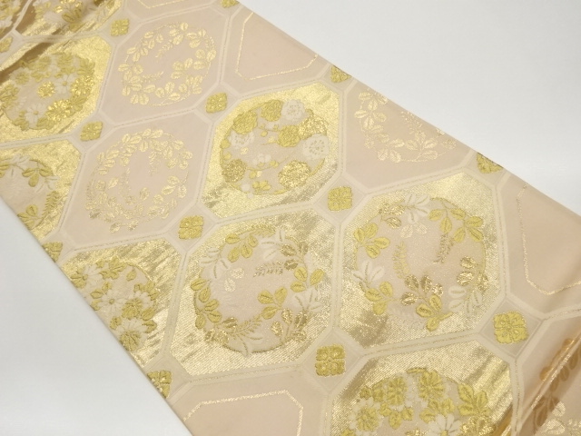 JAPANESE FUKURO OBI / WOVEN FLOWER & RHOMBUS